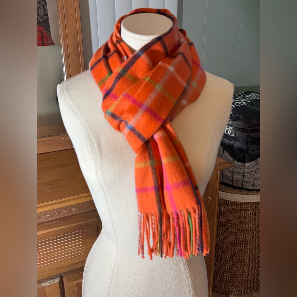 Coach Colorful Checkered Scarf - Orange, Pink, Blue - Picture 3 of 6
